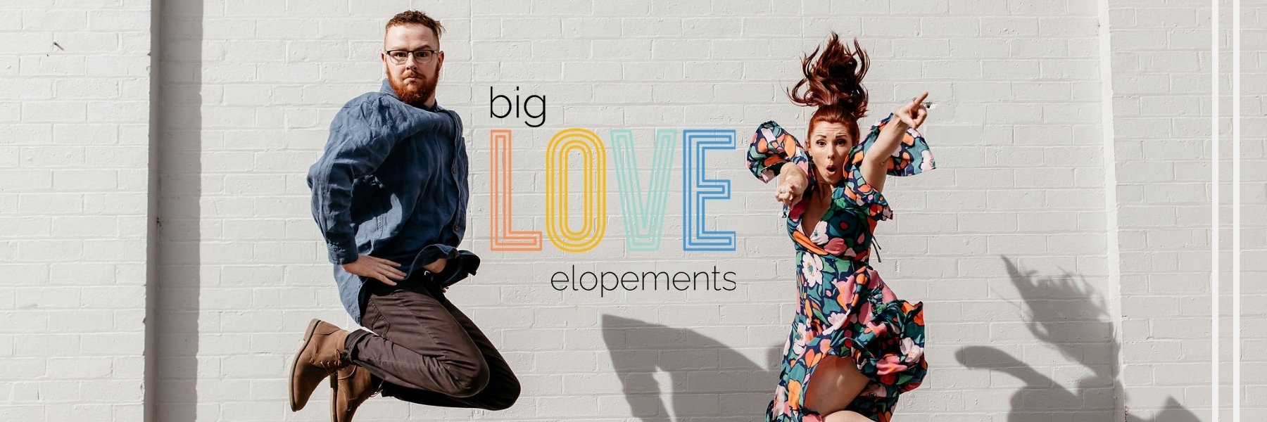 Big Love Elopements Logo with Jessie and Jake jumping in the background